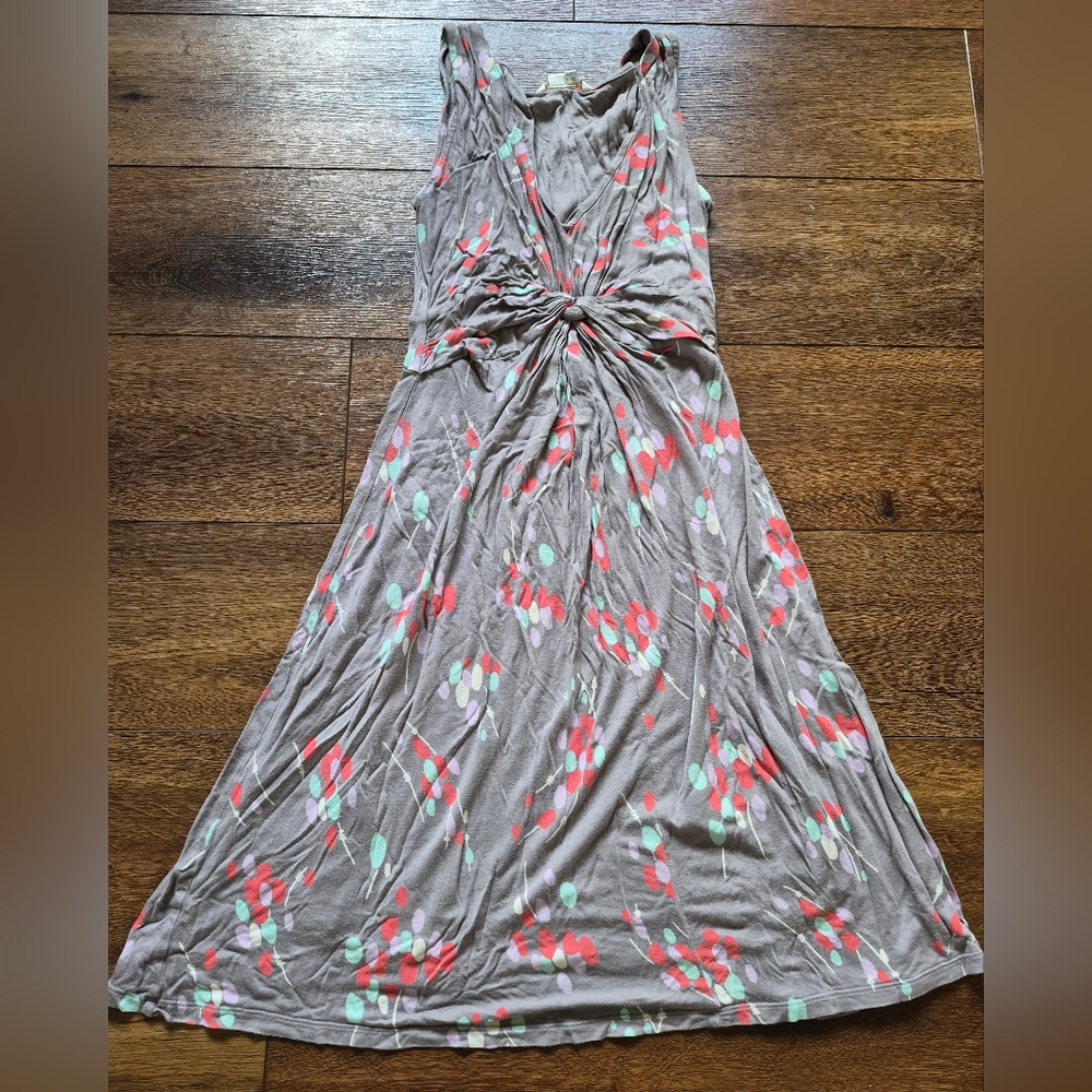 Boden Gray Pink Floral Empire Knotted Sleeveless Dress Sz 4R